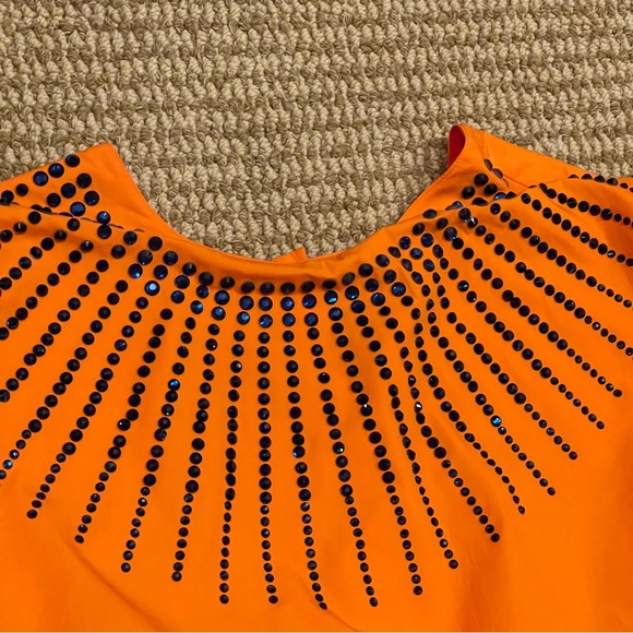 Queen of Sparkles Orange Cotton Bubble Top with Navy Burst Small - Picture 6 of 8